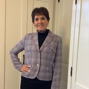 GORGEOUS LAVENDER Bernard Zins purple plaid silk blend blazer, size 6